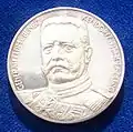 Obverse of a German silver medal commemorating the liberation of East Prussia in 1914 by Paul von Hindenburg.