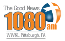 Logo saying "The Good News 1080 am WWNL Pittsburgh, PA" with a cross on the right