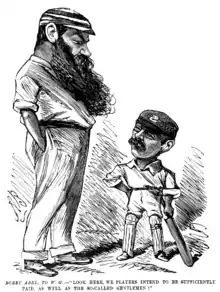 Bobby Abel, to W. G.:-"Look here, we players intend to be sufficiently paid, as well as the so-called gentlemen!", 1884 Entr'acte Annual