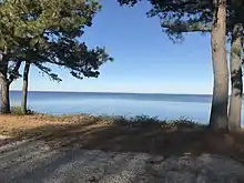 view of large body of water from land