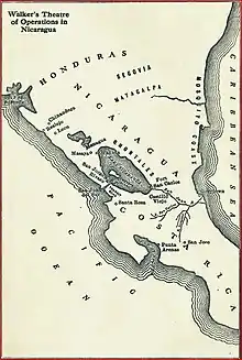 Map of William Walker's theater of operations in Nicaragua