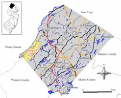 Location in Sussex County, New Jersey and of Sussex County in New Jersey (upper right)