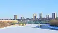 Old Walterdale Bridge with early work for new one barely visible on the banks (March 2013).