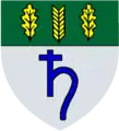 The Saturn symbol representing lead in the municipal coat of arms of Bleiwäsche, since 1975 part of Bad Wünnenberg, North Rhine-Westphalia, Germany