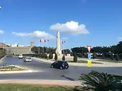 The imposing memorial is on a prominent roundabout