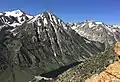 Mount Warren in upper left corner. Gilcrest Peak centered. Mount Scowden and Tioga Crest to the right. Lundy Lake below.