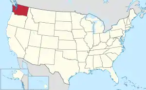 A western state is situated in a country, which is highlighted in a purple-like color.