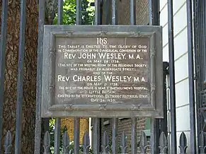 Plaque at Postman's Park, London, commemorating John and Charles Wesley