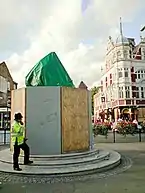 The World Cup Sculpture boarded up for protection before a game in August 2009