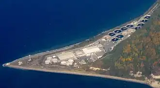 Overhead view of a peninsula and the treatment plant