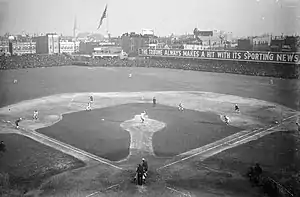 Image 121906 World Series, infielders playing "in" for the expected bunt and the possible play at the plate with the bases loaded (from Baseball rules)