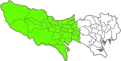 Western Tokyo (green) within Tokyo Prefecture