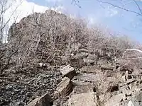 View of the cliffs of West Peak in Meriden, Connecticut as seen from below