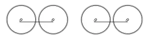 Diagram of four driving wheels in two pairs, each pair joined by coupling rods