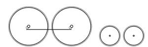 Diagram of two large driving wheels joined by a coupling rod, and two small trailing wheels