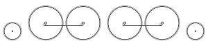 Diagram of one small leading wheel, four large driving wheels in two pairs, each pair joined by coupling rods, and one small trailing wheel