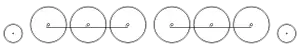 Diagram of one small leading wheel, six large driving wheels in two trios, each trio joined by coupling rods, and one small trailing wheel