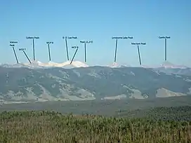 A photo of peak of the White Cloud Mountains with White Cloud Peak 8 labeled