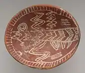 White cross-lined bowl with four legs; 3700–3500 BC; painted pottery; height: 15.6 cm, diameter: 19.7 cm; Metropolitan Museum of Art