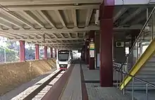 Train departing from platform