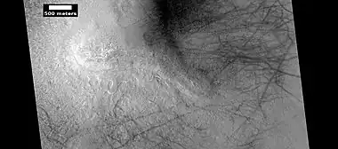 Dust devil tracks, as seen by HiRISE under HiWish program.