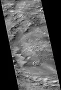 Haldane Crater, as seen by CTX camera (on Mars Reconnaissance Orbiter). Dark portions on the floor are dunes.