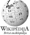 The Latvian Wikipedia's original logo. Note that "Wikipēdija" was spelled with a 'W' from 22 September 2004 to 1 June 2005