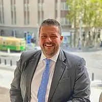 Will Fowles MP on the steps of the Parliament of Victoria