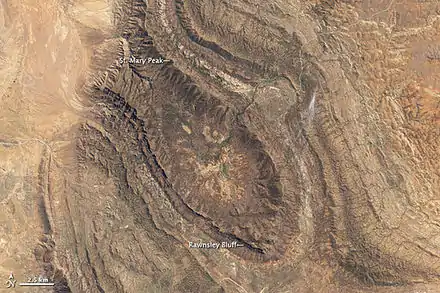 Annotated view of Rawnsley's Bluff from space