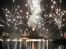 The World Showcase Lagoon at Epcot in Walt Disney World during IllumiNations: Reflections of Earth (the nightly fireworks show), 1/100th second exposure