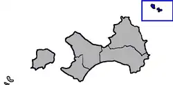 Wuqiu Township (blue) in Kinmen County (grey)