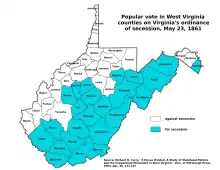 Image 5Counties (in blue) approving Virginia's secession from the U.S. (from History of West Virginia)