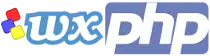 wxPHP logo starting with three colored squares of red, blue, and yellow, and then two letter styles for the 'wx' and then the 'PHP'.