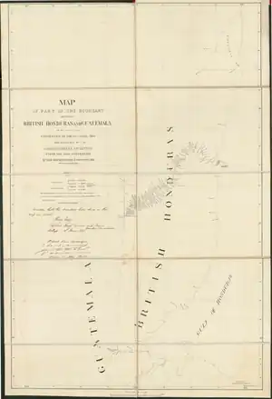 Image 21861 map of the boundary between British Honduras (now Belize) and Guatemala (from History of Guatemala)