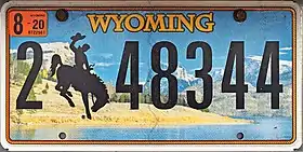 2020 Wyoming license plate featuring White Rock and Squaretop Mountain with Green River Lakes