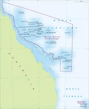 Map showing the Coral Sea Islands Territory off the Northeast coast of Australia