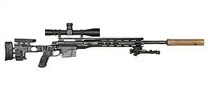 M2010 ESR (2011) "M24 SWS total conversion upgrade" based on an aluminum alloy chassis stock with fully adjustable side-folding buttstock and tubular handguard offering rail integration system attachment points.