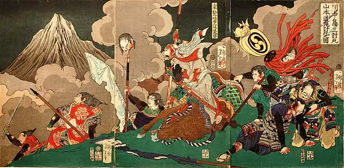 Kanesuke Yamamoto dies in the battle of Kawanakajima (Yoshitoshi)