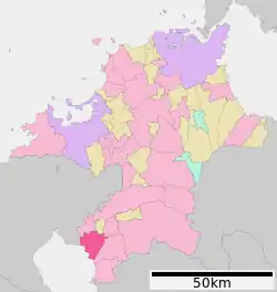 Location of Yanagawa in Fukuoka Prefecture