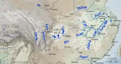 Map of the Yangtze River drainage basin with the Sichuan Basin in the centre