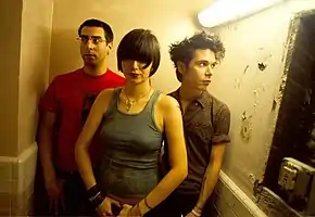 Yeah Yeah Yeahs in 2002. L–R: Brian Chase, Karen O, Nick Zinner