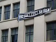 Banner on exterior of building