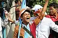 A young protester screams for Prime Minister Hun Sen to step down on the final day of a three-day rally by the opposition.