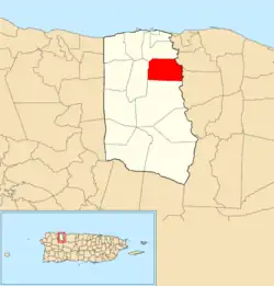 Location of Zanja within the municipality of Camuy shown in red