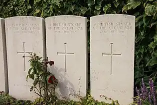 Graves of unidentified British casualties buried in Zeebrugge Churchyard