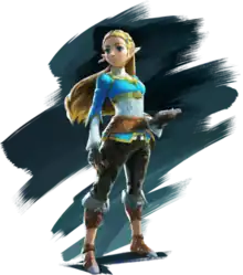 Artwork of Zelda wearing a blue riding outfit