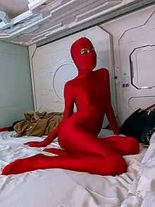 tightsuit zentai girl in red