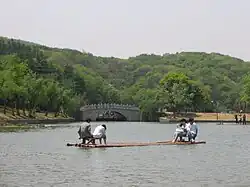 Bamboo raft in Nanjing Pearl Spring Tourist & Holiday Resort, in Pukou District