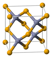 The unit cell of a zinc telluride crystal.