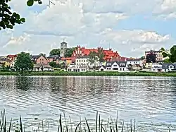 Skyline of Złotów from the Złotowskie Lake